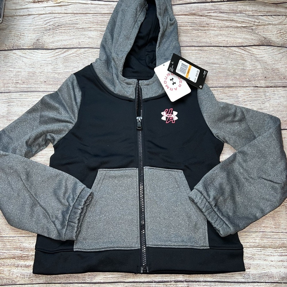 Under Armour Youth Small (8) Girls Black Gray Zip Hoodie NEW